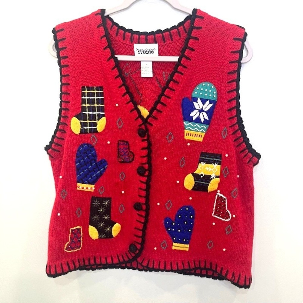 90s Designers Originals Cottagecore Christmas Mitten Stocking Knit Vest Large